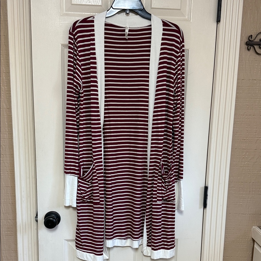 Magic Fit Maroon and White Striped cardigan